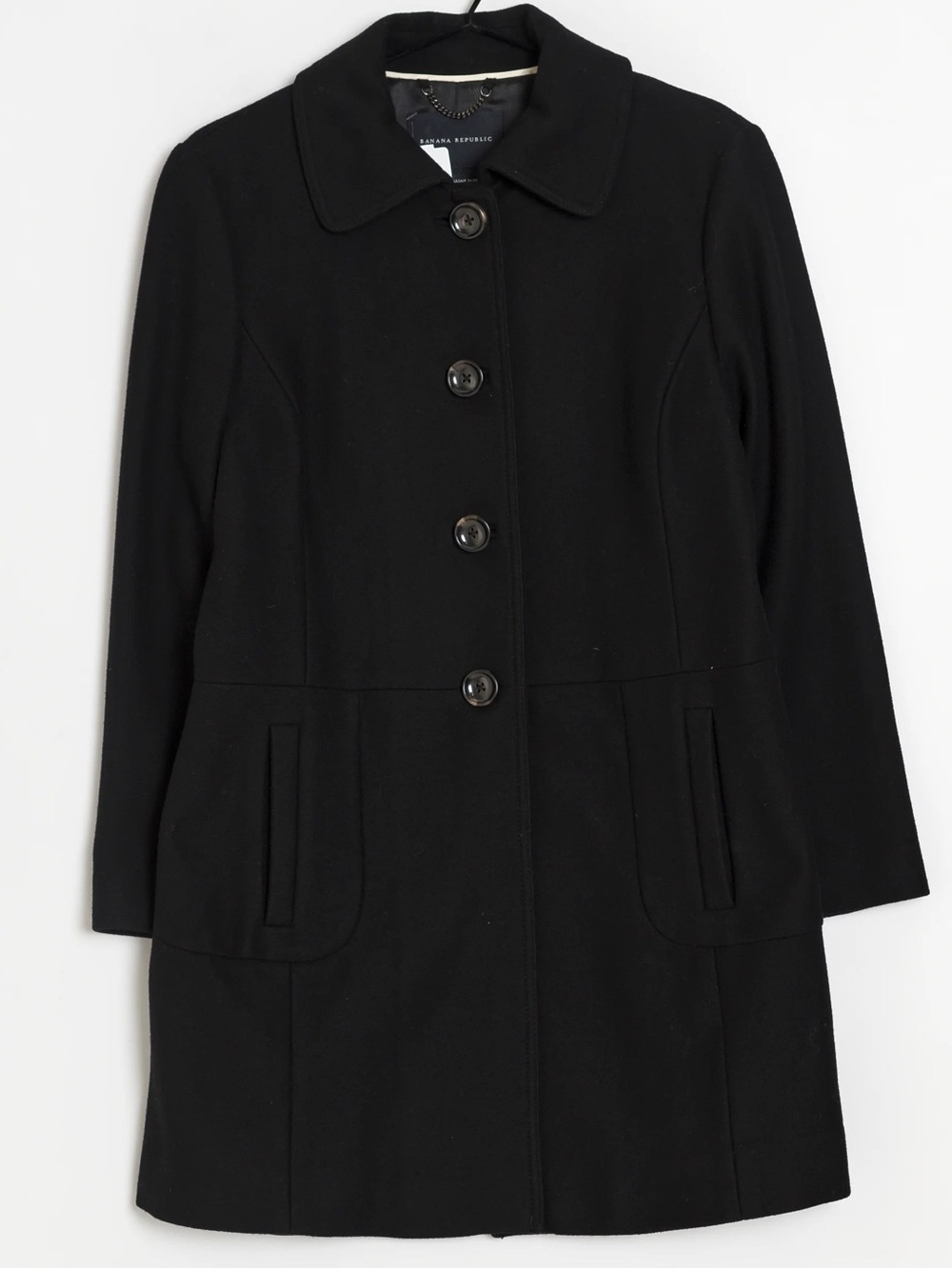 Banana Republic Black Single-Breasted Wool Blend Coat